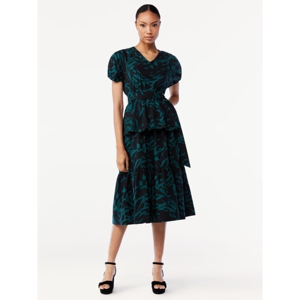 WOMEN'S Midi Dress with Ruched Sleeves